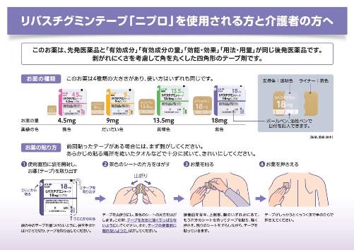 患者用指導箋　リバスチグミンテープ「ニプロ」を使用される方と介護者の方へ（お薬貼りかえ記録表入り：1束20枚綴り（B5判））2101
