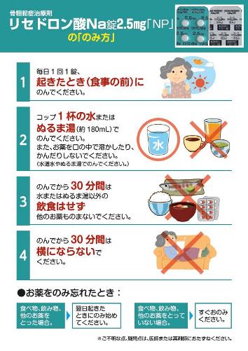 患者用指導箋　リセドロン酸Na錠2.5mg「NP」の「のみ方」【10枚綴り／束】1409