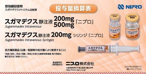 スガマデクス静注液「ニプロ」投与量換算表2405